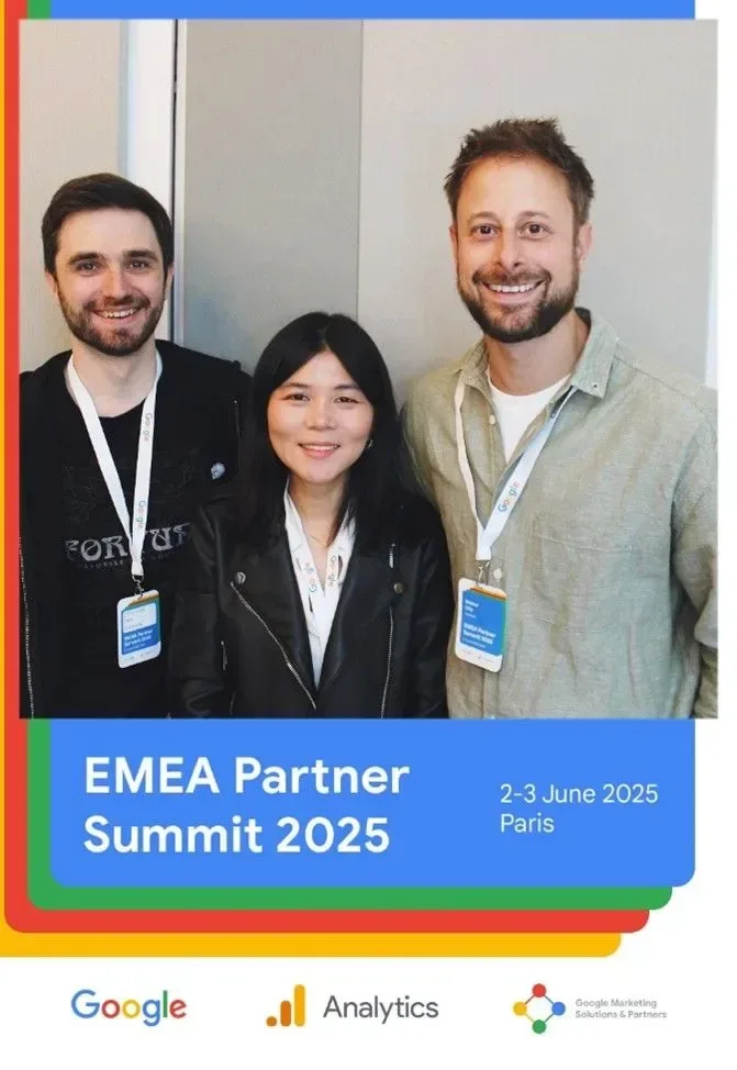 Dan, Yikai and Olly at the Google Analytics Partner Summit, in Paris, June 2025
