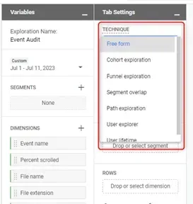 Screenshot of visualisation techniques available in explorations